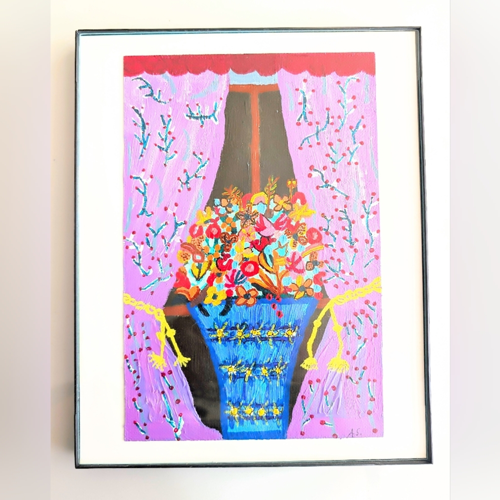 Vibrant Floral Art Print with Black Frame